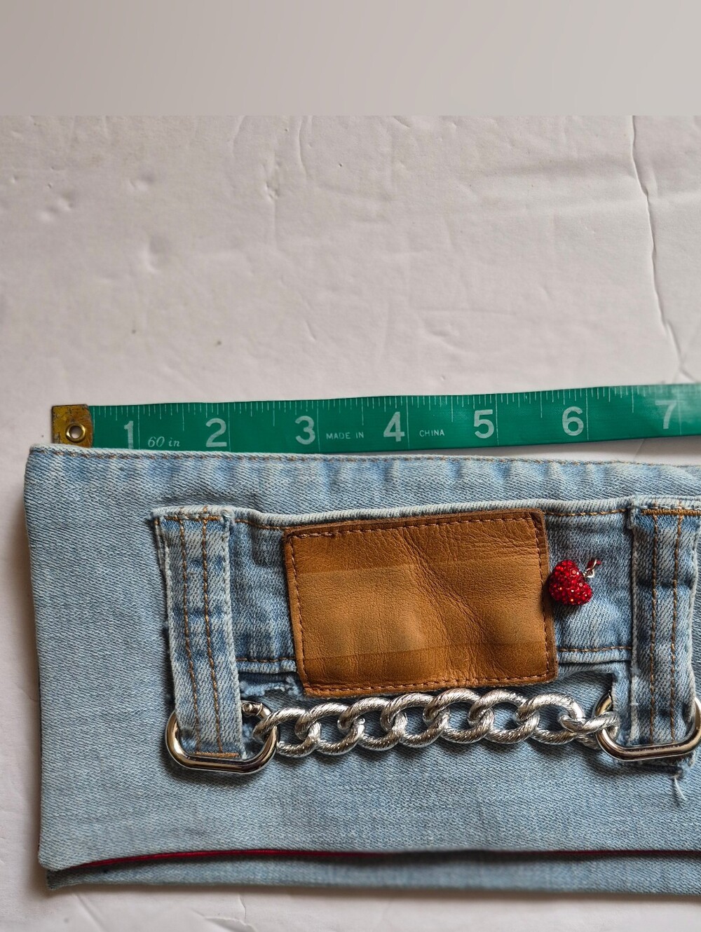 Upcycled Patchwork Asymmetrical Skirt, DenimTop & Cutch in Red and Animal Prints - Picture 16 of 16